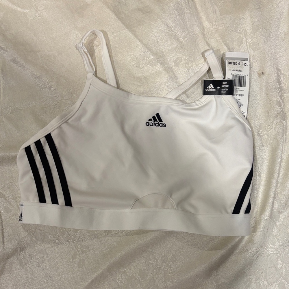 adidas White Sports Bra with Black Stripe Accents
